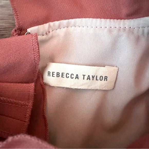 Rebecca Taylor Ruffle Mock Neck Dress Size Small Burnt Orange Sleeveless - Picture 6 of 8